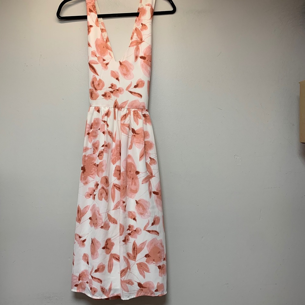 Cupcakes and Cashmere Floral Midi Dress Womens 4 Peach White Excellent V-Neck‎